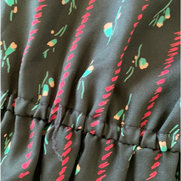 Vintage Jerrell of Texas Black Striped Micro Floral Elastic Waist MIDI Dress - Picture 8 of 12